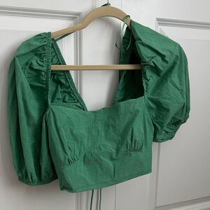 Zara Emerald Green Puff Sleeve Crop Top
